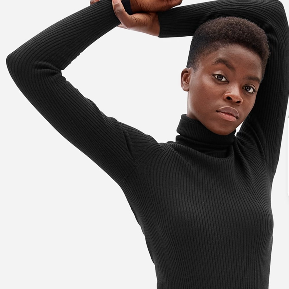 AE Slim Black Cotton Ribbed Turtleneck